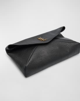 Large YSL Envelope Pouch Clutch Bag in Leather 