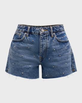Rhinestone Cut-Off Denim Shorts