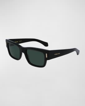 Men's Rivets Acetate Rectangle Sunglasses, 53mm