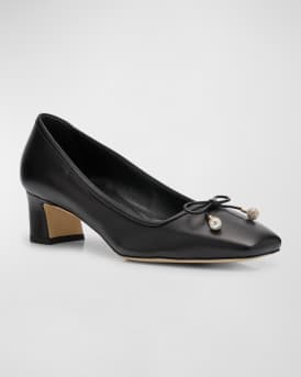 Elme Leather Bow Ballerina Pumps