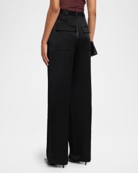Mid-Rise Pleated Relaxed Straight-Leg Doubleface Satin Pants