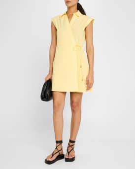 Shivon Cap-Sleeve Poplin Mini Wrap Dress