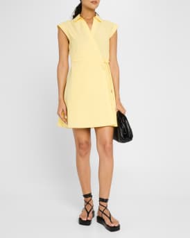 Shivon Cap-Sleeve Poplin Mini Wrap Dress