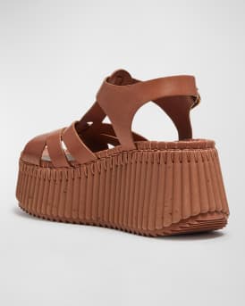 Nama Leather T-Strap Platform Sandals