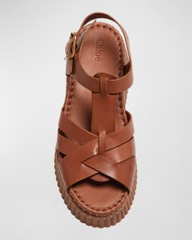 Nama Leather T-Strap Platform Sandals