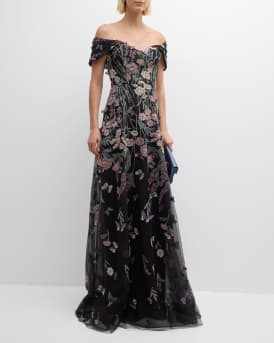 Off-Shoulder Embroidered Tulle Gown