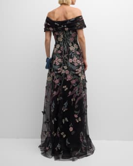 Off-Shoulder Embroidered Tulle Gown