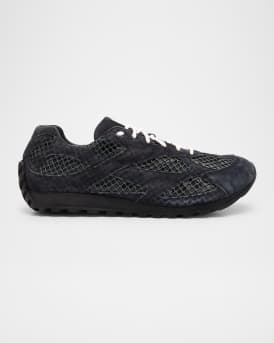 Men's Orbit Aged Leather and Fishnet Runner Sneakers