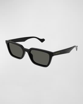Men's Rectangle Plastic Sunglasses with Logo Detail