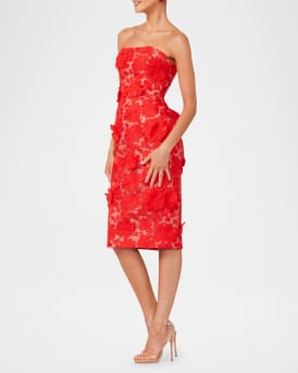 Cecilia Strapless Lace-Up Floral Applique Dress