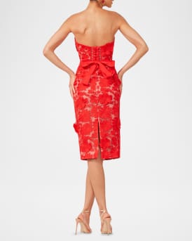 Cecilia Strapless Lace-Up Floral Applique Dress