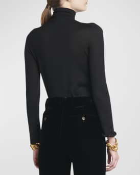 Turtleneck Long-Sleeve Fine Cashmere-Silk Top