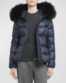 Boed Short Puffer Jacket with Shearling Hood Trim