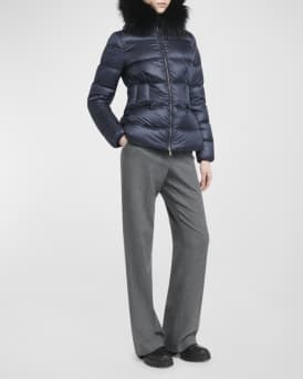 Boed Short Puffer Jacket with Shearling Hood Trim