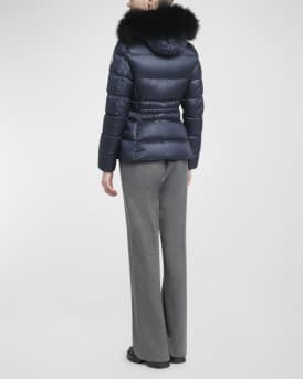 Boed Short Puffer Jacket with Shearling Hood Trim