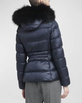 Boed Short Puffer Jacket with Shearling Hood Trim