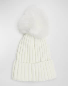 Ribbed Wool Beanie with Faux Fur Pom