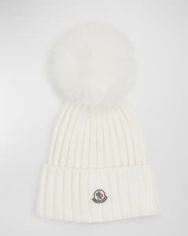 Ribbed Wool Beanie with Faux Fur Pom