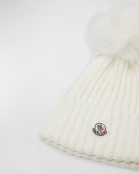 Ribbed Wool Beanie with Faux Fur Pom