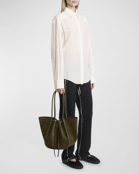 Large Drawstring Suede Tote Bag