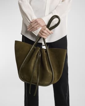 Large Drawstring Suede Tote Bag