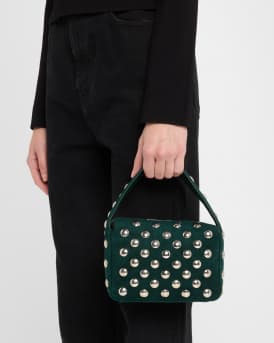 Elena Small Studded Suede Top-Handle Bag