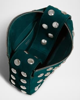 Elena Small Studded Suede Top-Handle Bag