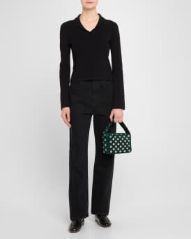 Elena Small Studded Suede Top-Handle Bag