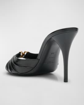 Babylone YSL Ruched Leather Mule Sandals