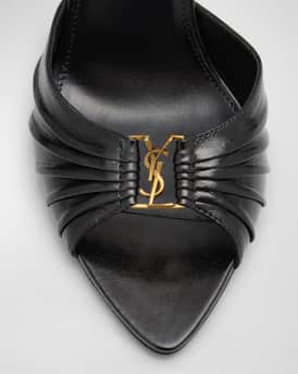 Babylone YSL Ruched Leather Mule Sandals