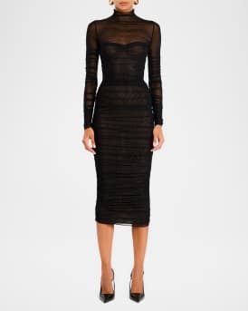Trina Gathered Mesh Midi Dress