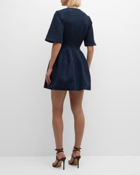 Zip Front Wool Tweed Mini Dress