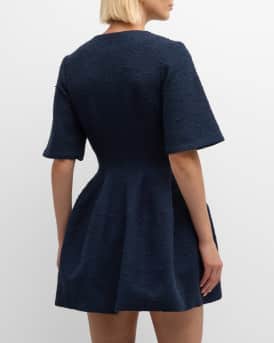 Zip Front Wool Tweed Mini Dress