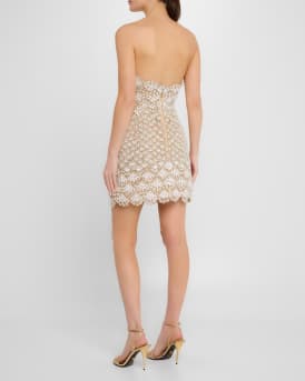 Pearly Scallop Strapless Mini Cocktail Dress