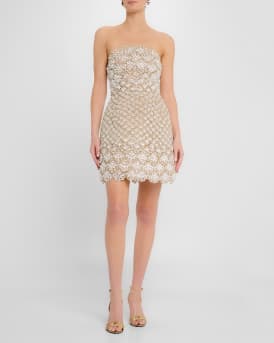 Pearly Scallop Strapless Mini Cocktail Dress