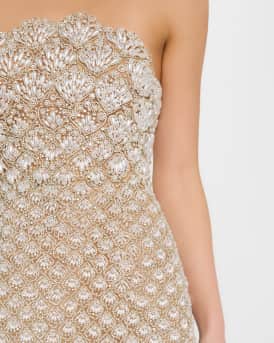 Pearly Scallop Strapless Mini Cocktail Dress
