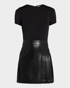 Chara Vegan Leather Short-Sleeve Pleated Mini Dress