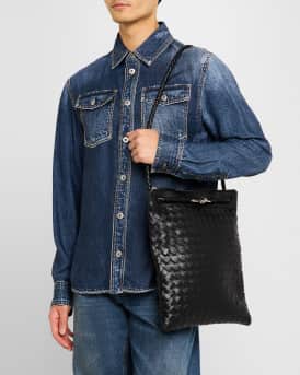Men's Andiamo Intrecciato Leather Flat Messenger Bag