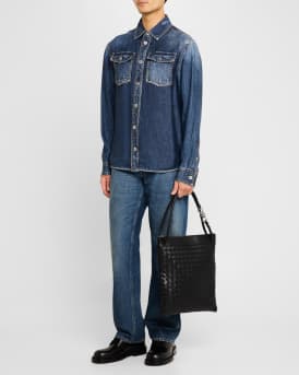 Men's Andiamo Intrecciato Leather Flat Messenger Bag