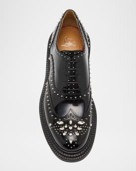 Men's College Strass Embellished Leather Oxfords 