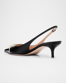 Patent Cap-Toe Leather Kitten Slingback Pumps