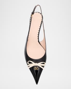 Patent Cap-Toe Leather Kitten Slingback Pumps