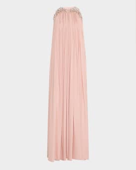 The Pearl Waterfall Embellished Silk Gown