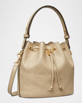 T Monogram Leather Bucket Bag