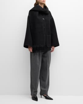 Fringe Embroidered Scarf Wool Jacket