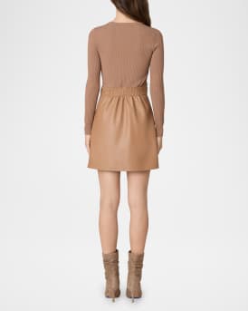 Brayden Ribbed Knit & Faux Leather Mini Dress