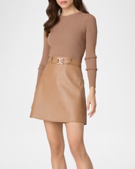 Brayden Ribbed Knit & Faux Leather Mini Dress