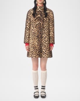 Leopard Print Bow Wool Coat