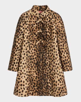 Leopard Print Bow Wool Coat
