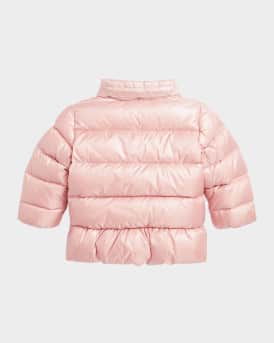 Girl's Metallic Embroidered Pony Puffer Coat, Size 9M-24M